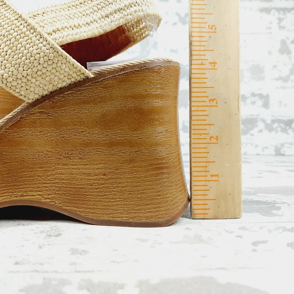 NEW Lucky Brand Delukah Cream Tan Ankle Strap Slingback Wedge Sandals V29 - Picture 9 of 12